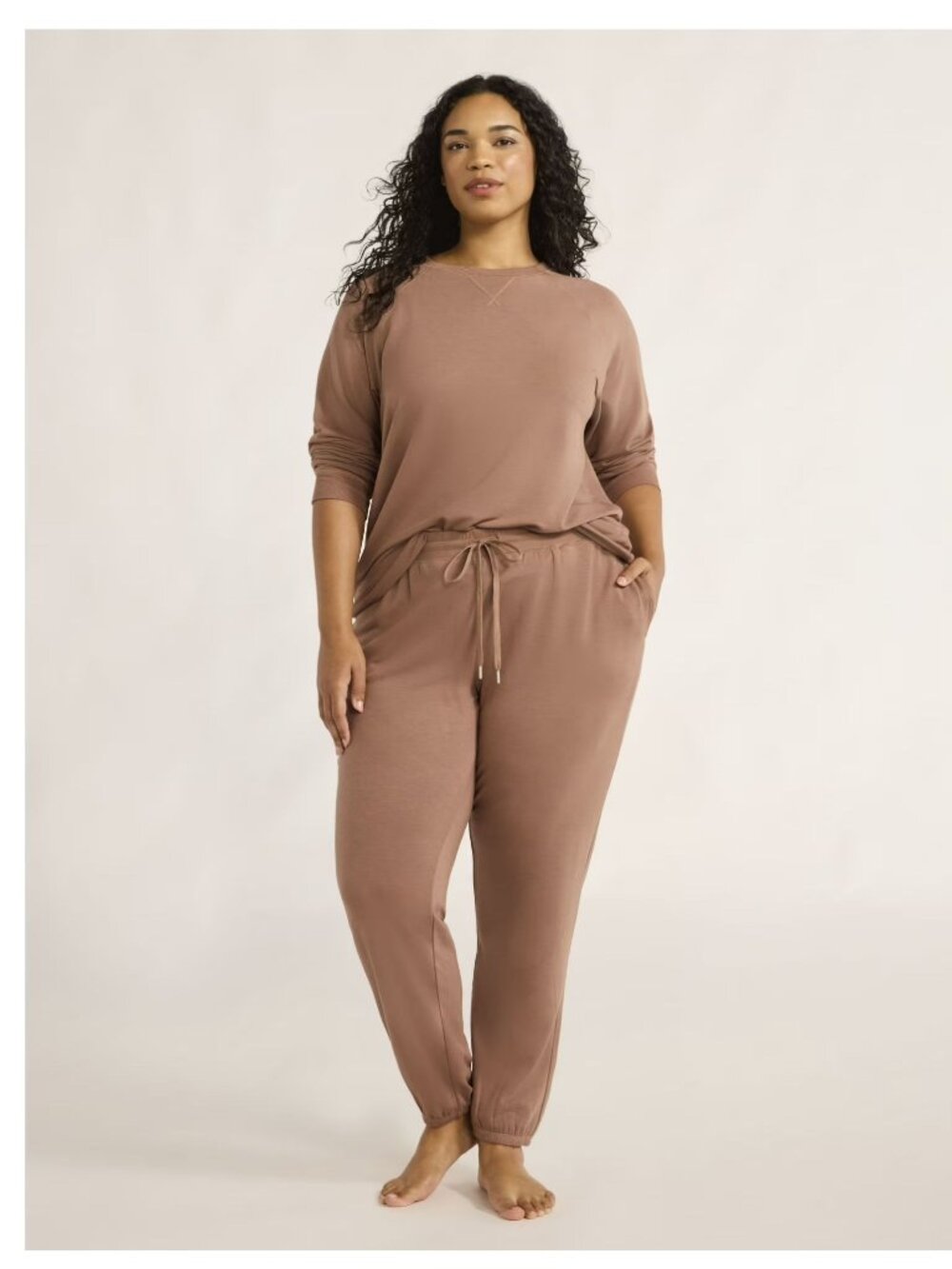 Joyspun Women's French Terry Sweatshirt Jogger Set 2-PC Moroccan Brown SZ 3X NWT